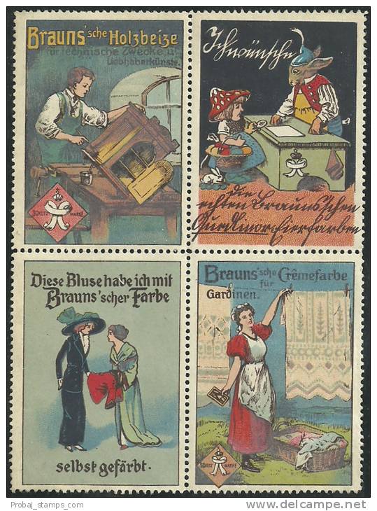 Lot Of 4 Old Original German Poster Stamp Cinderella Brauns Company Logo Rabbit Kaninchen Hase - Rabbits