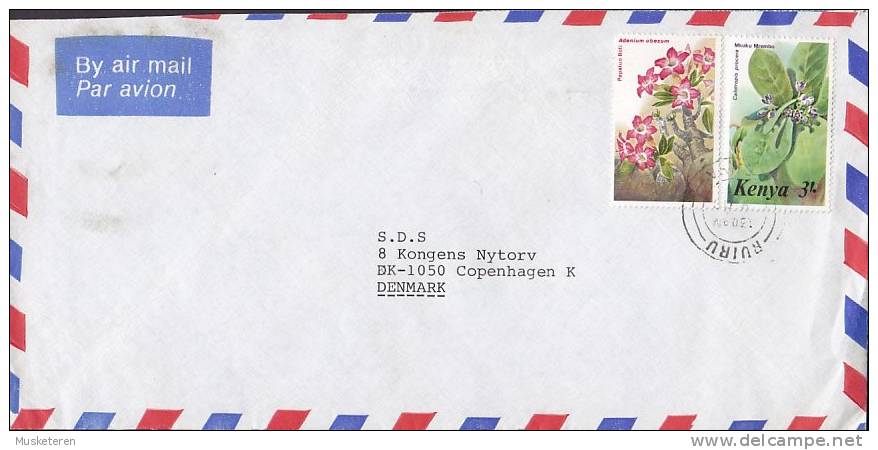 Kenya Airmail Par Avion YODER KENYA Ltd. Deluxe RUIRU 1985 Cover Brief To BANK In Denmark 1 & 3 Sh Flowers Blumen - Kenia (1963-...)