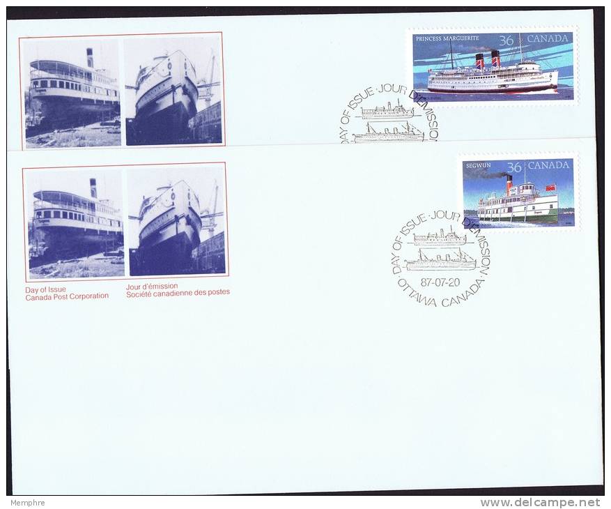 1987    Canadian Steamships  Sc1139-40  Singles On 2 FDCs - 1981-1990
