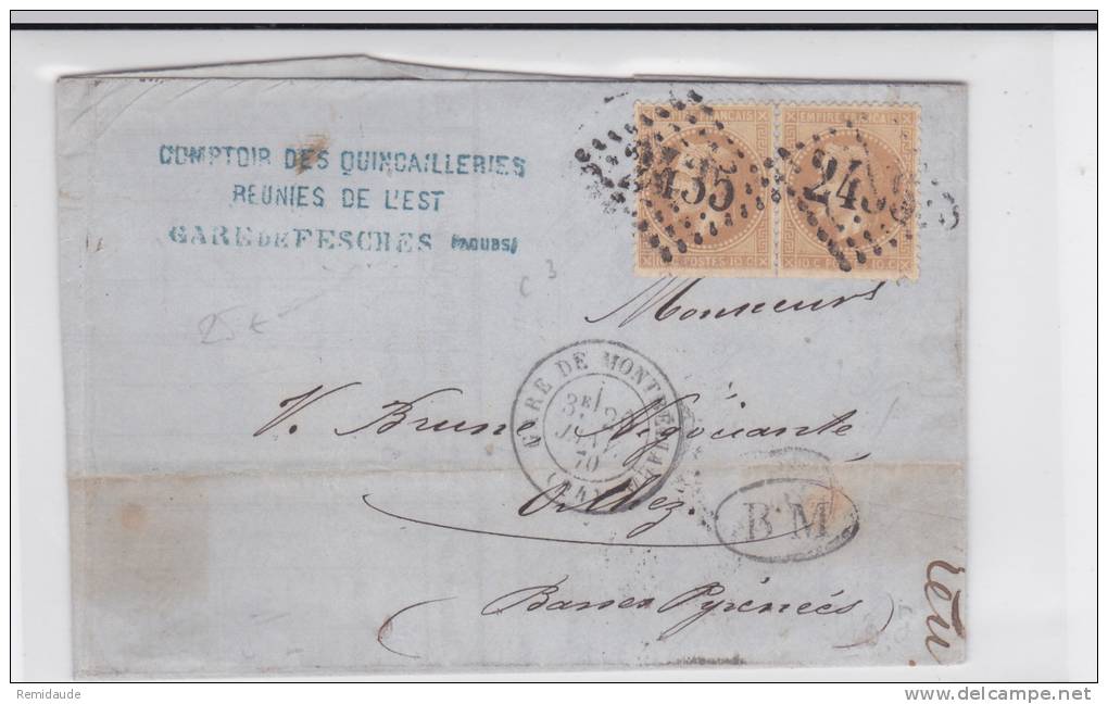 1870 - DOUBS - LETTRE De FESCHES Avec BOITE MOBILE - GARE De MONTBELIARD - GC 2435 - 1849-1876: Période Classique