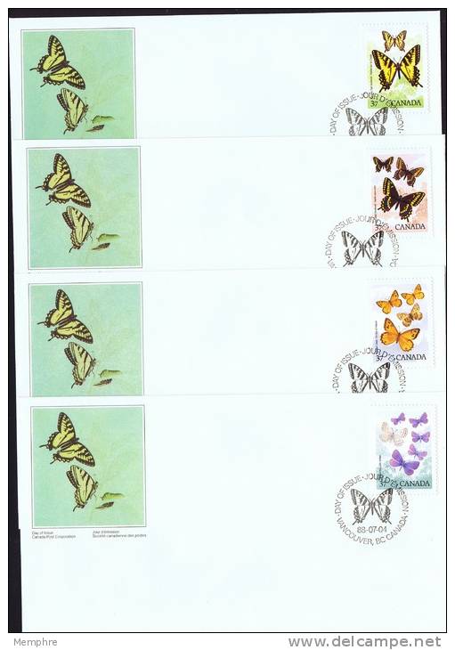 1988  Butterflies Sc 1210-3   Singles On 4 FDCs - 1981-1990