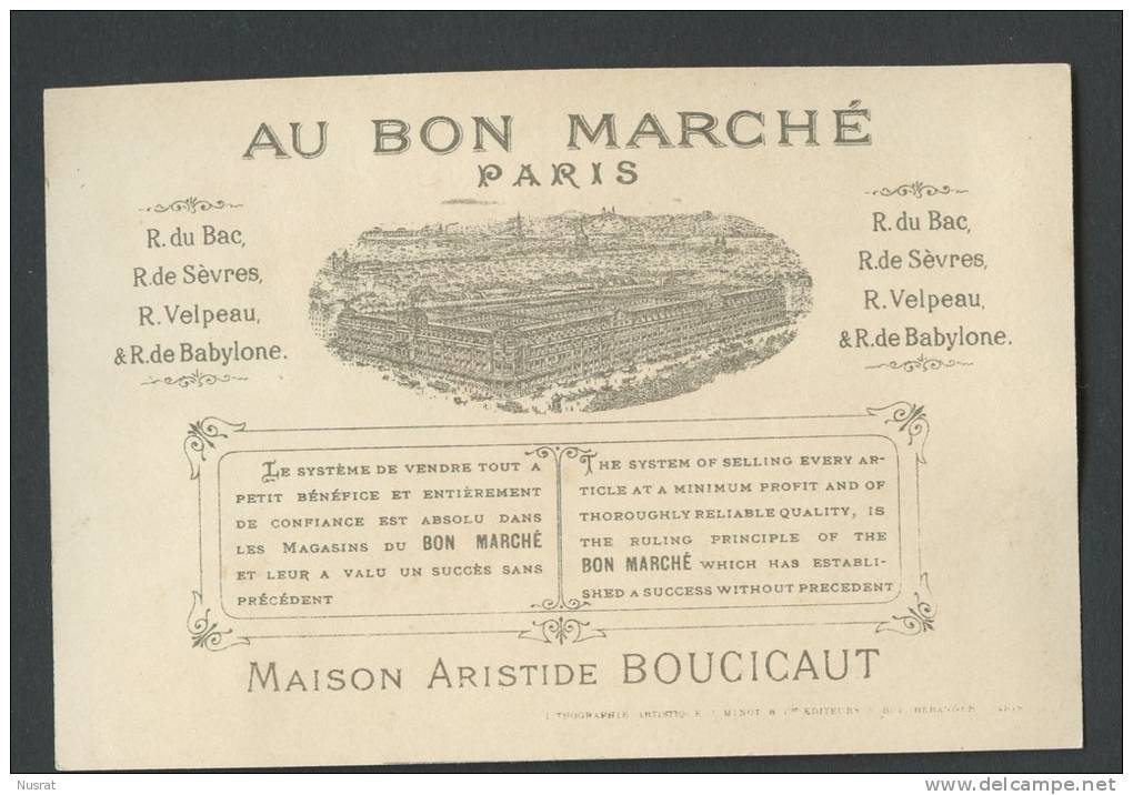 Au Bon Marché Chromo Lith. J. Minot, Enfants, Sport, Barque Sur La Rivière - Au Bon Marché