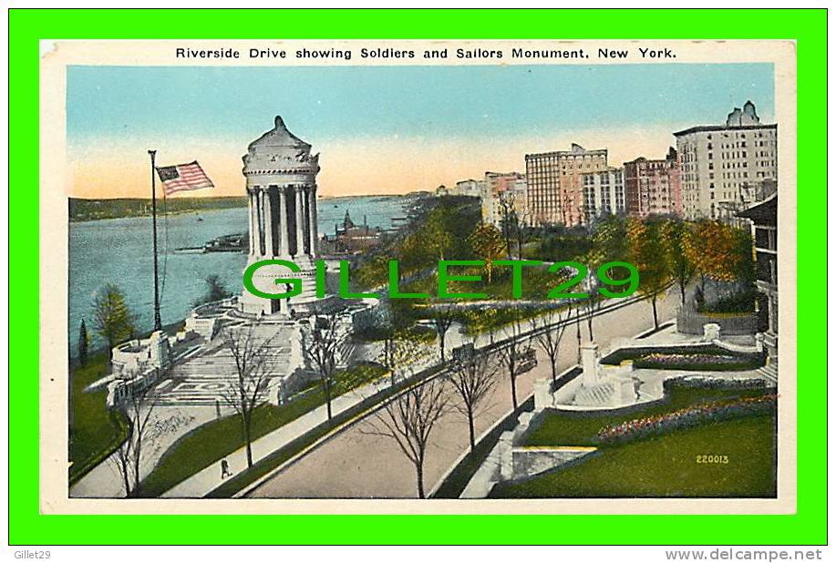 NEW YORK CITY, NY - RIVERSIDE DRIVE SHOWING SOLDIERS & SAILORS MONUMENT - PUB. BY MANHATTAN POST CARD CO - - Other Monuments & Buildings