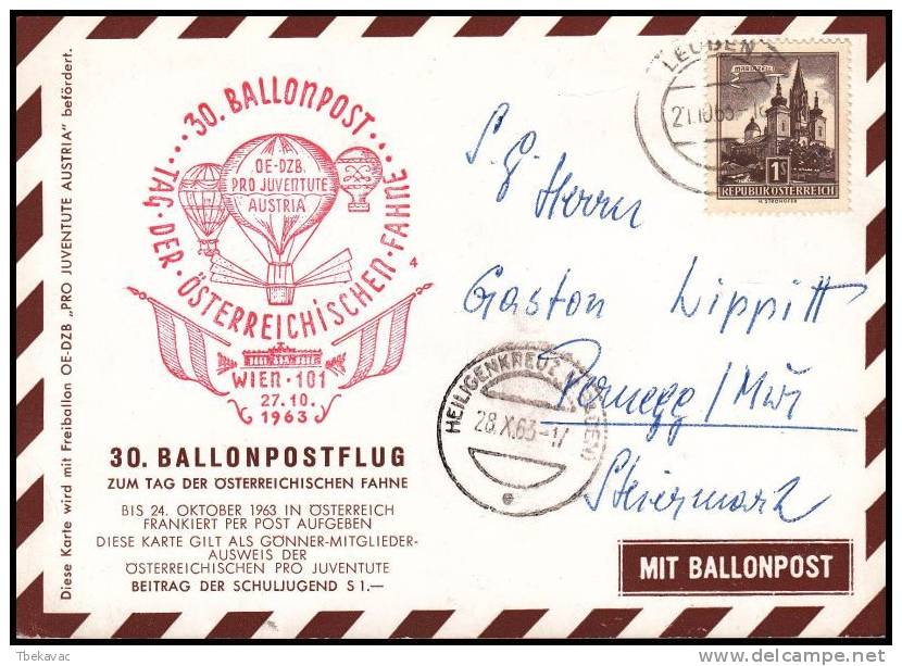 Austria 1963, Airmail Card By Ballon OE-DZB - Autres & Non Classés