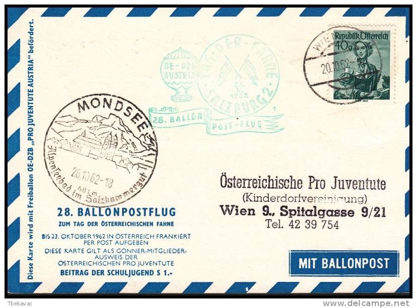 Austria 1962, Airmail Card By Ballon OE-DZB - Autres & Non Classés