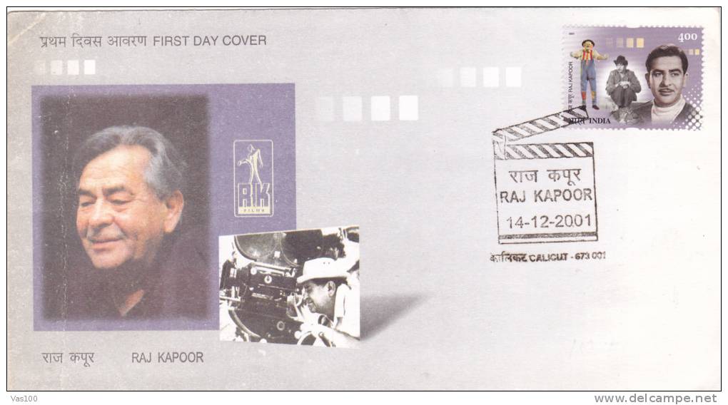 RAJ KAPOOR, MOVIE ACTOR, DIRECTOR, COVER FDC, 2001, INDIA - Cinema