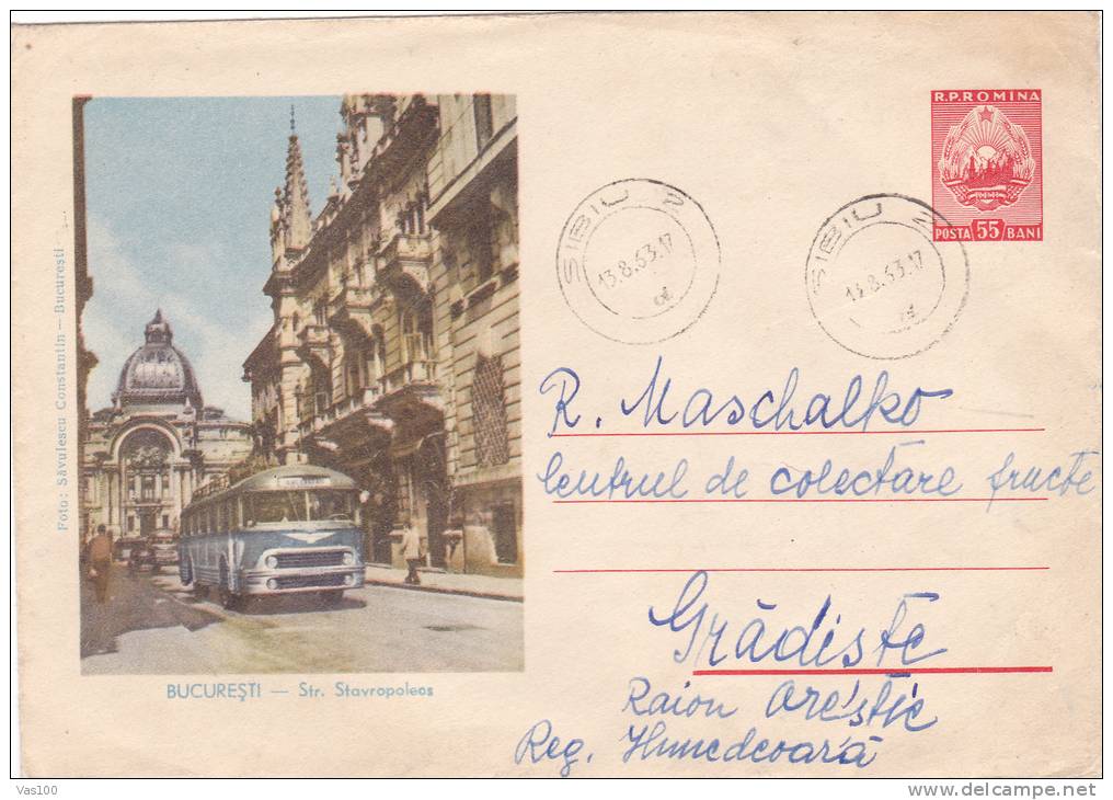BUS, STAVROPOLEOS STREET, BUCHAREST, COVER STATIONERY, ENTIERE POSTAUX, 1963, ROMANIA - Bus