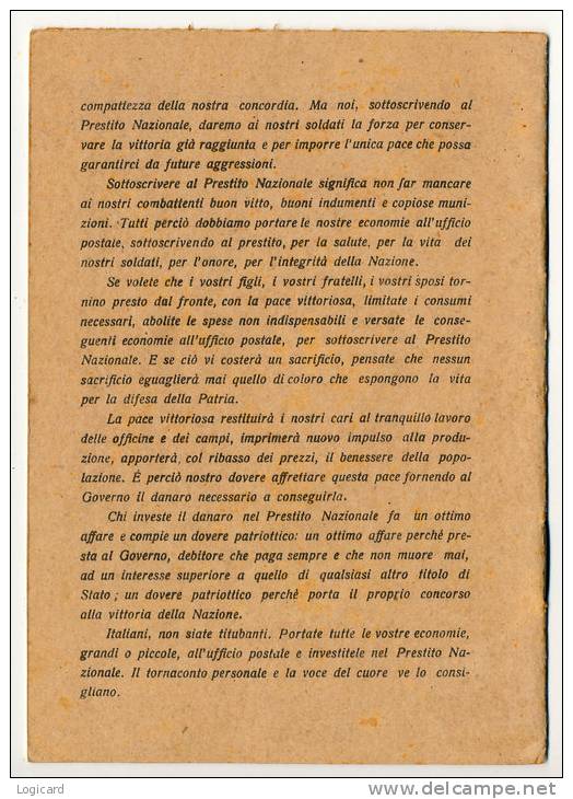 LIBRETTO DI SOTTOSCRIZIONE POPOLARE PATRIOTTICA AL PRESTITO NAZIONALE 1917 - Documenti Storici