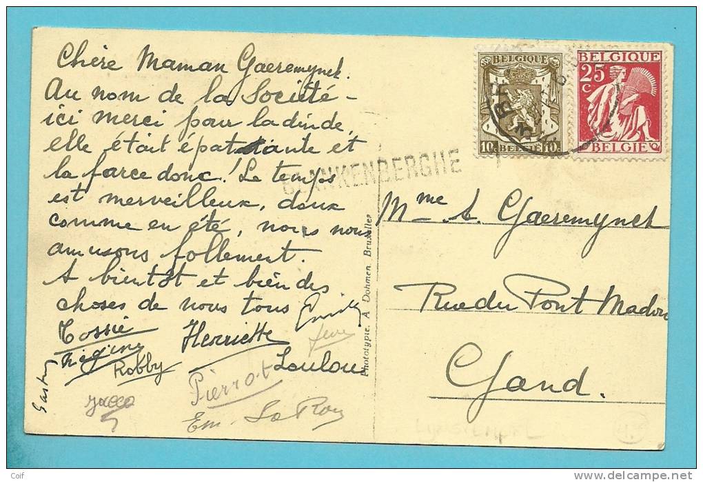 339+420 Op Kaart Met Stempel BRUGGE Met Naamstempel (griffe D´origine) BLANKENBERGHE - 1932 Ceres And Mercurius