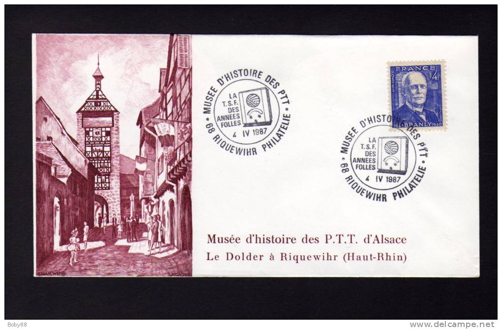 1x Lettre Avec CàD 68 RIQUEWIHR PHILATELIE La TSF Des Années Folles MUSEE D'HISTOIRE DES PTT 1987 Branly - Réf A955 - Bolli Commemorativi