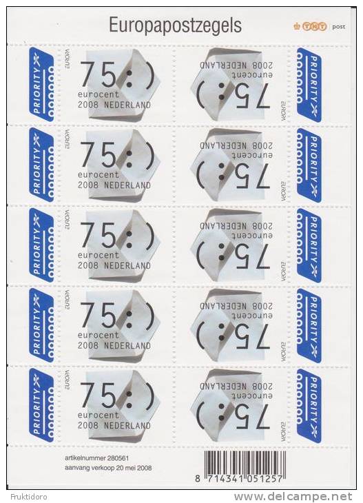 The Netherlands Mi 2576 Europa CEPT Letter Writting 2008 Full Sheet * * - Nuovi