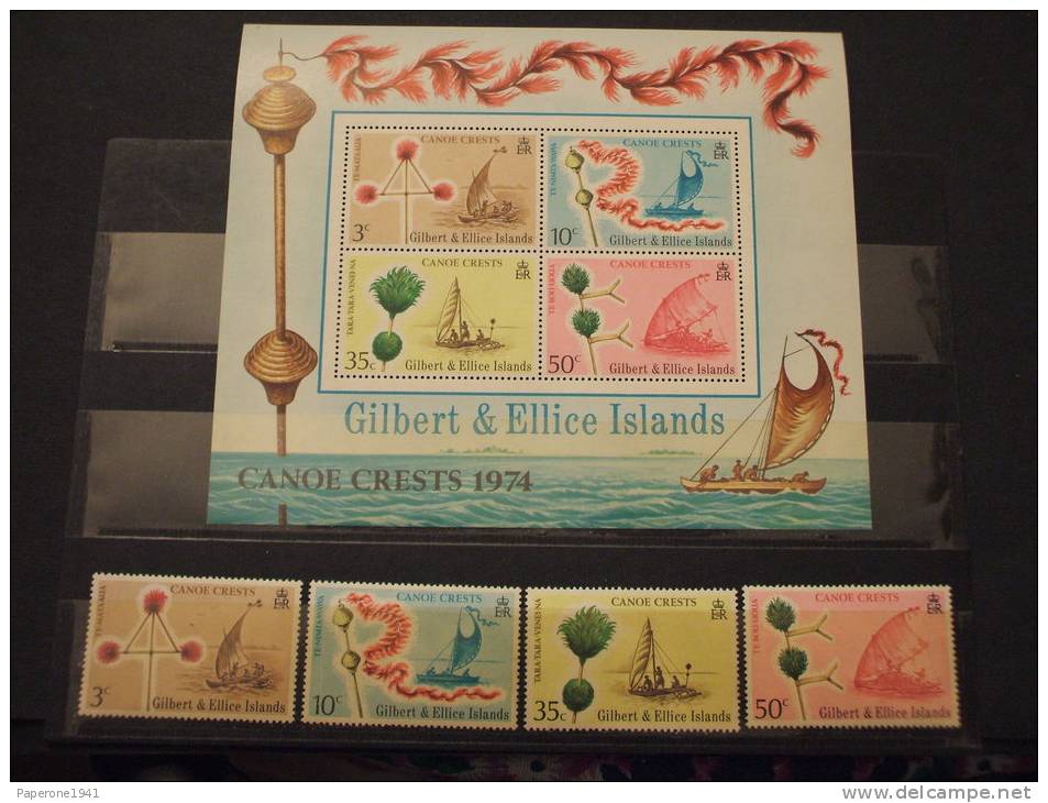 GILBERT & ELLICE - 1974 CANOE CRESTS 4 Valori + BF - NUOVI(++)-TEMATICHE - Gilbert & Ellice Islands (...-1979)