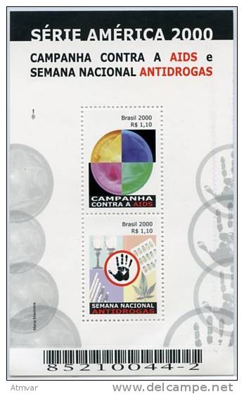 1149. BRASIL / BRAZIL (2000) - America - Campanha Nacional Contra AIDS E Semana Nacional Antidrogas (drug) - Mint / Neuf - Blocks & Sheetlets