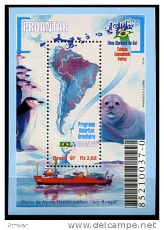 1151. BRASIL / BRAZIL (1997) - PROANTAR Programa Antártico Brasileiro  (ship, Map, Penguin, Seal, Flag) - Mint / Neuf - Blocs-feuillets