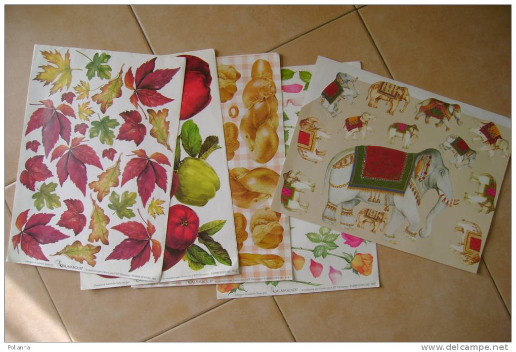 PBR/76 Lotto Fogli DECOUPAGE Fabbri Editori Cm. 47 X 33/ELEFANTI-FOGLIE-MELE-P ANE-FRANCOBOLLI-ROSE - Altri & Non Classificati