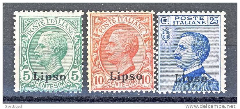 Lisso, Isole Dell'Egeo 1912 SS 60 N. 2, 3, 5 MNH - Egeo (Lipso)