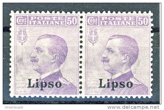 Lisso, Isole Dell'Egeo 1912 SS 60 N. 7 Violetto, Coppia Orizzontale MNH - Ägäis (Lipso)