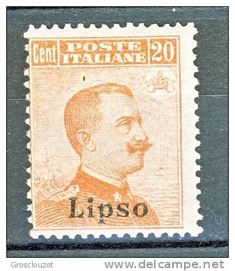 Lisso, Isole Dell'Egeo 1917 N. 9 C. 20 Arancio MH Senza Filigrana Cat. € 140 - Ägäis (Lipso)