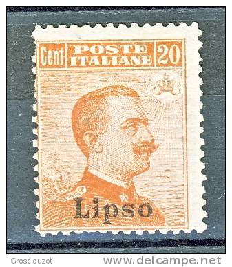 Lisso, Isole Dell'Egeo 1917 N. 9 C. 20 Arancio MNH Senza Filigrana Cat. € 350 - Ägäis (Lipso)