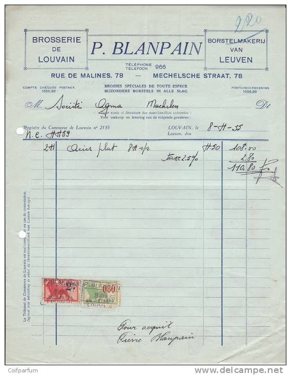 BROSSERIE DE  LOUVAIN / P. BLANPAIN /  1935    (F526) - 1900 – 1949