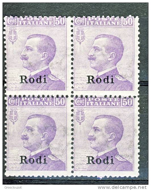 Rodi, Isole Dell'Egeo 1912 SS 72 N 7 C. 50 Violetto MNH Bella QUARTINA - Egée (Rodi)