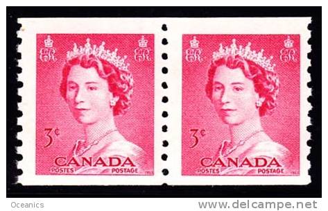 Canada (Scott No. 332 - Reine / Elizabeth / Queen) [**] Paire / Pair -  B / F - Coil Stamps