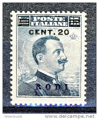 Rodi, Isole Dell'Egeo 1916 N. 8 C. 20 Su C. 15 Grigio Nero MNH Ben  Centrato Firmato A. Diena  Cat. € 550 - Egeo (Rodi)