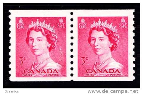 Canada (Scott No. 332 - Reine / Elizabeth / Queen) (*) Paire / Pair -  B / F - Roulettes