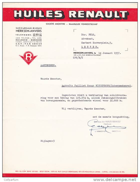HUILES RENAULT / MERKSEM-ANVERS 1957 (F965) - 1950 - ...
