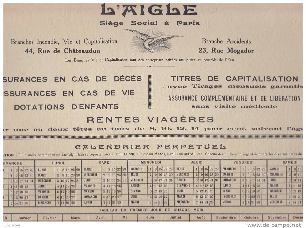 Grands Buvards Double  L AIGLE Assurance Sous Chemise Cartonnée Illustrée Calendrier Perpetuel - Bank En Verzekering