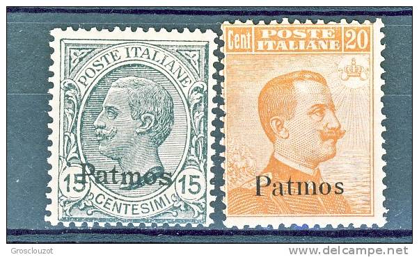 Patmos, Isole Dell'Egeo 1921-22 N. 10 C. 15 Grigio + N. 11 C. 20 Arancio Con Filigrana MNH Cat. € 665 - Aegean (Patmo)