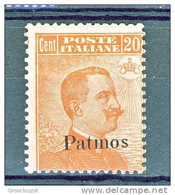 Patmos, Isole Dell'Egeo 1921-22 N. 11 C. 20 Arancio Con Filigrana MNH Cat. € 650 - Egeo (Patmo)