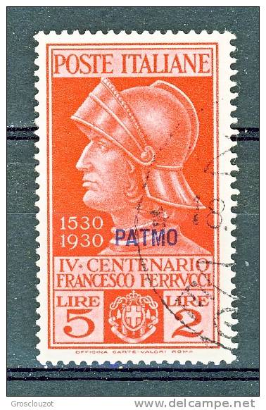 Patmos, Isole Dell'Egeo 1930 SS 67 Ferrucci N. 13 C. 25 Verde Scuro E N. 16 Lire 5 + 2 Carminio USATI - Egée (Patmo)