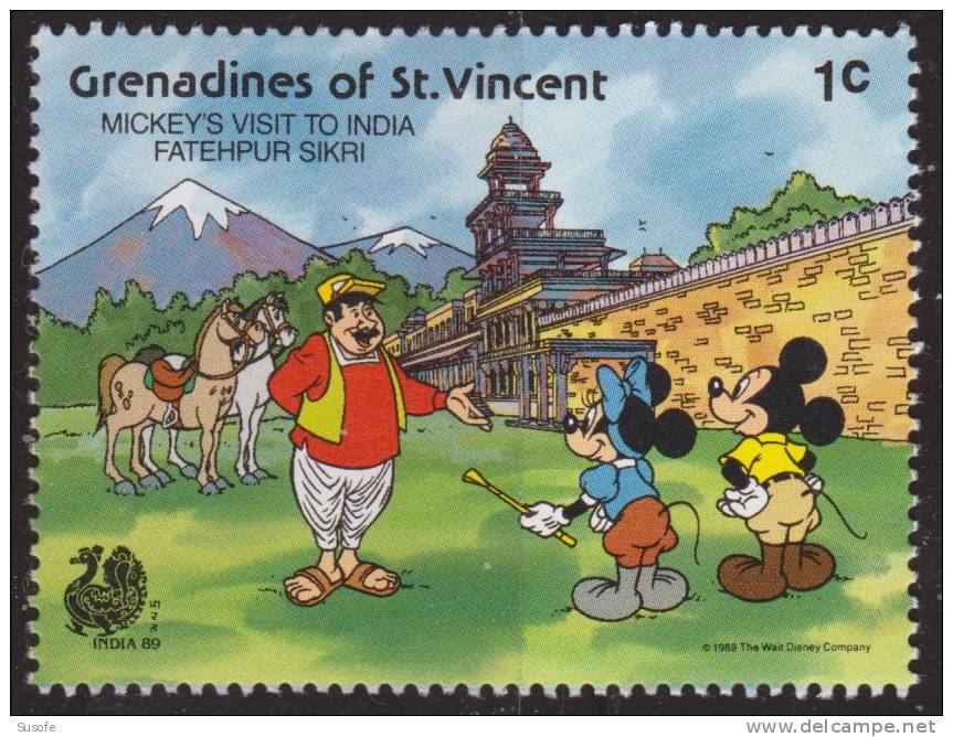 Granadinas St Vincent 1989 Scott 623 Sello ** Walt Disney Minnie & Mickey's Visit To India Fatehpur Sikri 1c Grenada - Disney