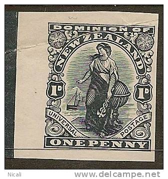 NZ 1909 Proof 1d Black Dominion Wmk Gum UNHM YI12 - Errors, Freaks & Oddities (EFO)