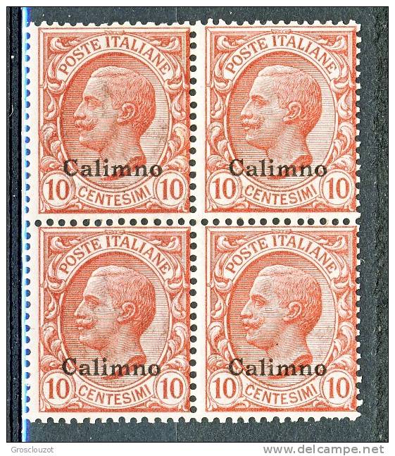 Calimno, Isole Egeo 1912  SS. 45 N. 3 C. 10 Rosa QUARTINA MNH Cat. € 20 - Aegean (Calino)