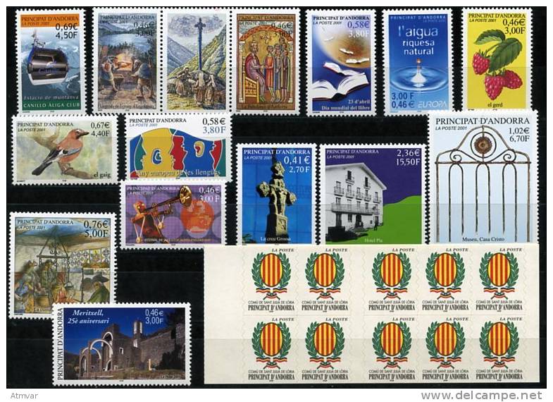 AD1191. ANDORRE / PRINCIPAT D´ANDORRA (2001) - Complete Year, Mint / Année Complet Neuf - Años Completos