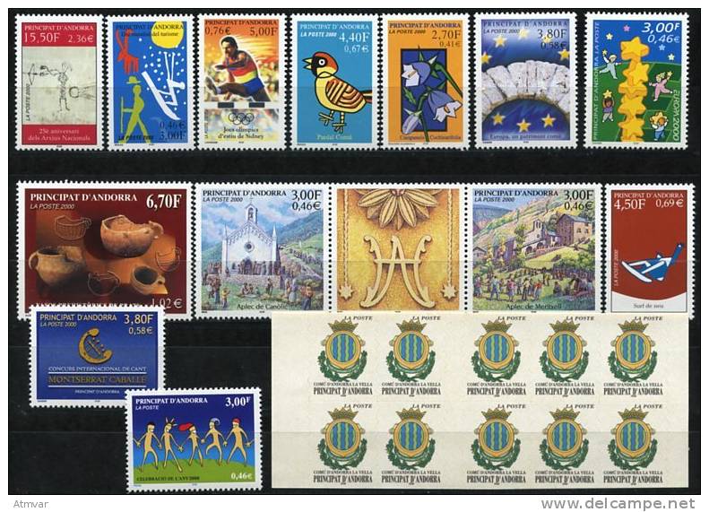 AD1193. ANDORRE / PRINCIPAT D´ANDORRA (2000) - Séries And Carnet Neufs / Mint Sets And Booklet - Années Complètes