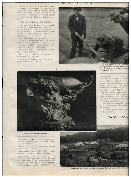 Extrait De Journal * 1921 * COUPE  GORDON BENNET POUR BALLONS (Armbruste - Demuyter - Labrousse - Bienaimé - 3 Pages - Montgolfières