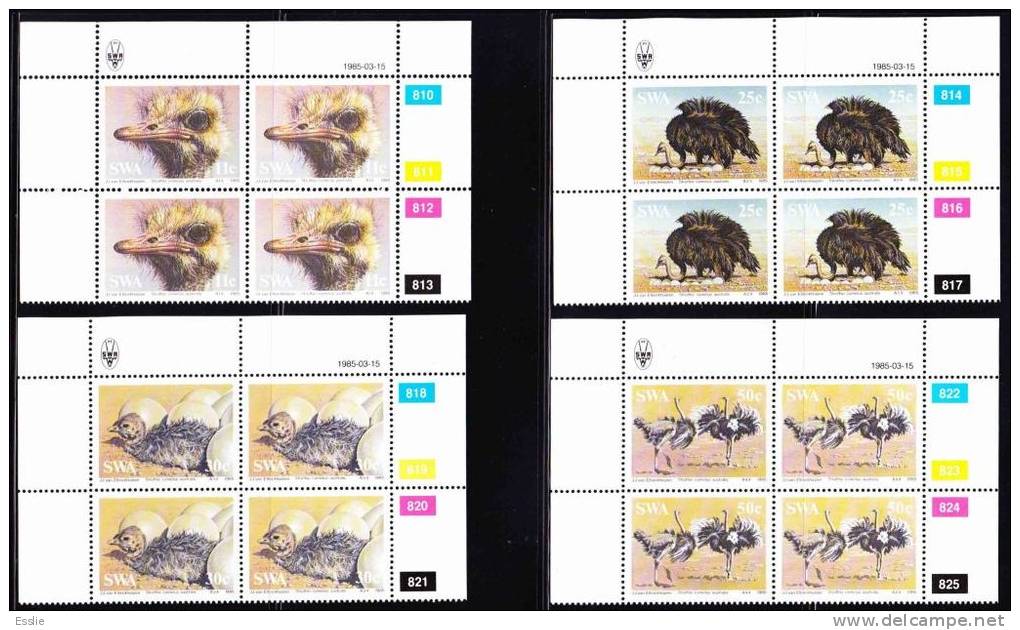 South West Africa - 1985 - Ostriches - Complete Set Control Block - Ostriches