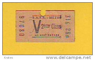 Old Railway Ticket - Metro-France - Europe