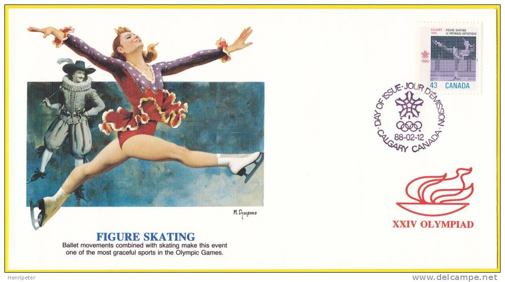FDC Illustrée Jeux Olympiques D'hiver à Calgary (Canada) - Patinage Artistique - Canada 1988 - 1981-1990