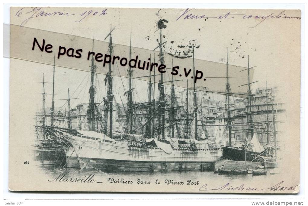 - 164 - Marseille - Voiliers Dans Le Vieux Port, Précurseur, 1902, Peu Courante,  Bon état, Cachets, Scans. - Puerto Viejo (Vieux-Port), Saint Victor, Le Panier