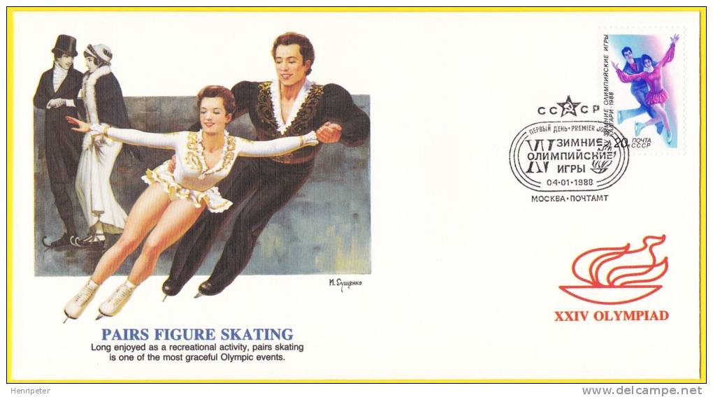 Russie 1988 - FDC Illustrée Jeux Olympiques D'hiver à Calgary (Canada) - Patinage Artistique Couple - FDC