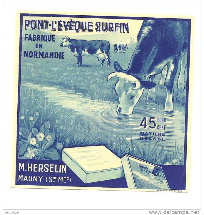 Etiquette Fromagepont Leveque  Surfinde Normandie M Herselin 45%mg  Mauny 76 R - Fromage