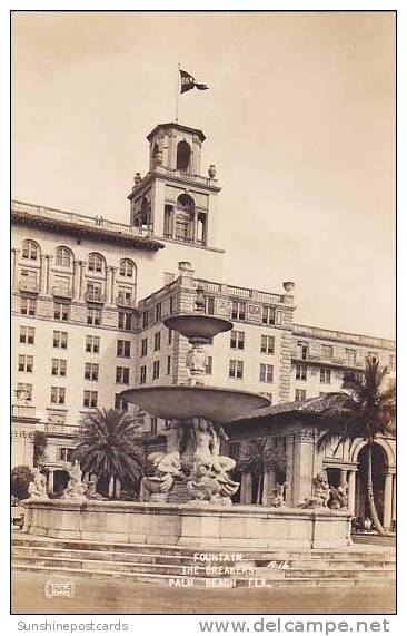 Florida Palm Beach Breakers Hotel The Fountain Real Photo RPPC - Palm Beach