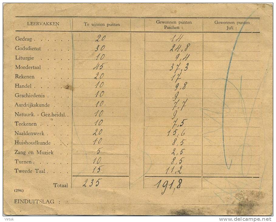 Arendonk :  Sint Agnetendal ( Schoolrapport 1943-1944 )  Formaat  18 X 14 Cm -- 2 Scans - Arendonk