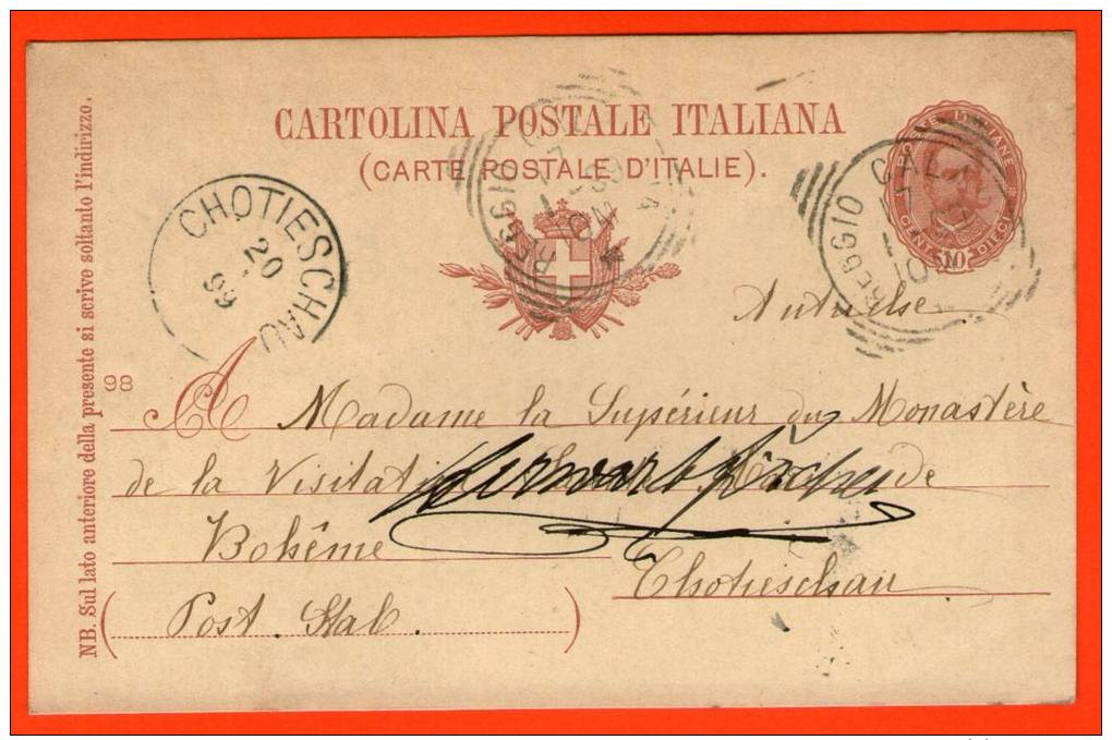 Cartolina Italy Dieci 10 Centesimi 1899 Chotieschau  - Entero Stationery GS Entier  Card Carta - Entero Postal