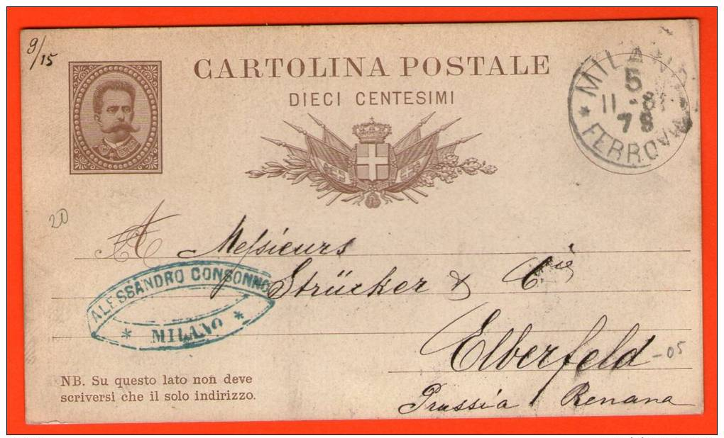 Cartolina Italy Dieci 10 Centesimi 1881 - Germany  - Entero Stationery GS Entier  Card Carta - Entero Postal