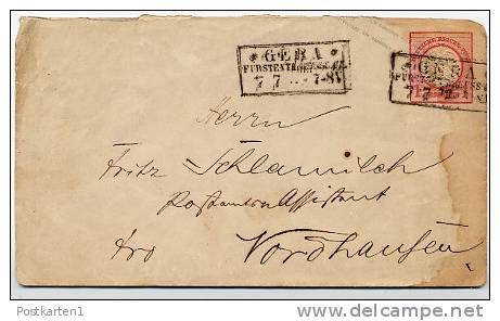 DR U3IIA Umschlag  Gera - Nordhausen 1873  Kat. 20,00 € - Enveloppes